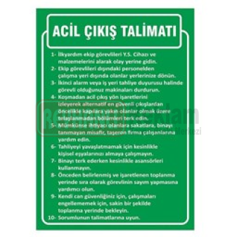 Acil Çıkış Talimatı Uyarı Levhası