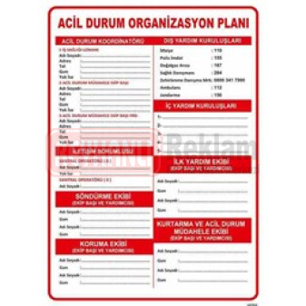 Acil Durum Organizasyon Planı Uyarı Levhası