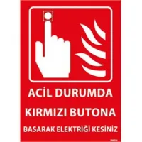 Acil Durumda Butona Basınız Uyarı Levhası