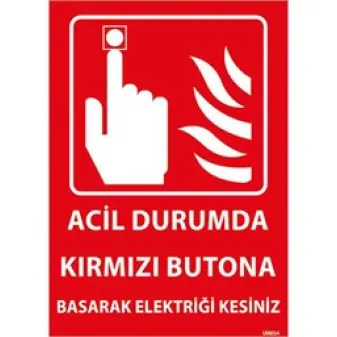 Acil Durumda Butona Basınız Uyarı Levhası