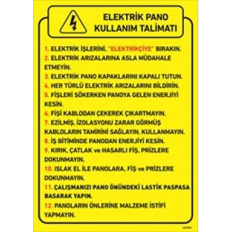 Elektrik Pano Kullanım Talimatı Uyarı Levhası