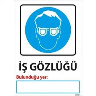 İş Gözlüğü Bulunduğu Yer Uyarı Levhası