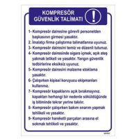 Kompresör Güvenlik Talimatı Uyarı Levhası