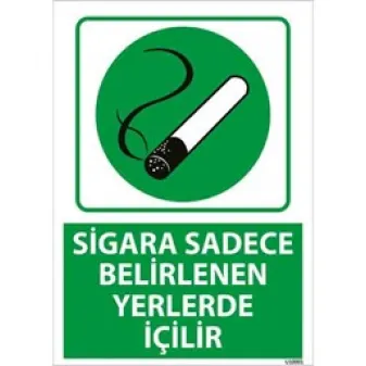 Sigara Sadece Belirlenen Yerlerde İçilir Uyarı Levhası
