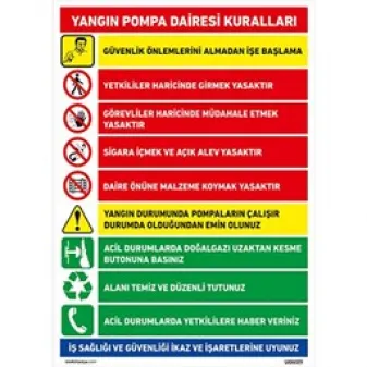 Yangın Pompa Dairesi Kuralları Uyarı Levhası