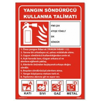 Yangın Söndürücü Kullanma Talimatı Uyarı Levhası