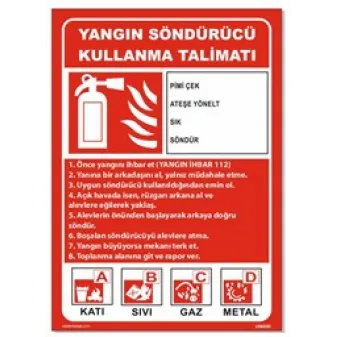 Yangın Söndürücü Kullanma Talimatı Uyarı Levhası